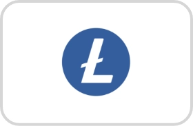 Ícono azul de litecoin centrado en un fondo blanco